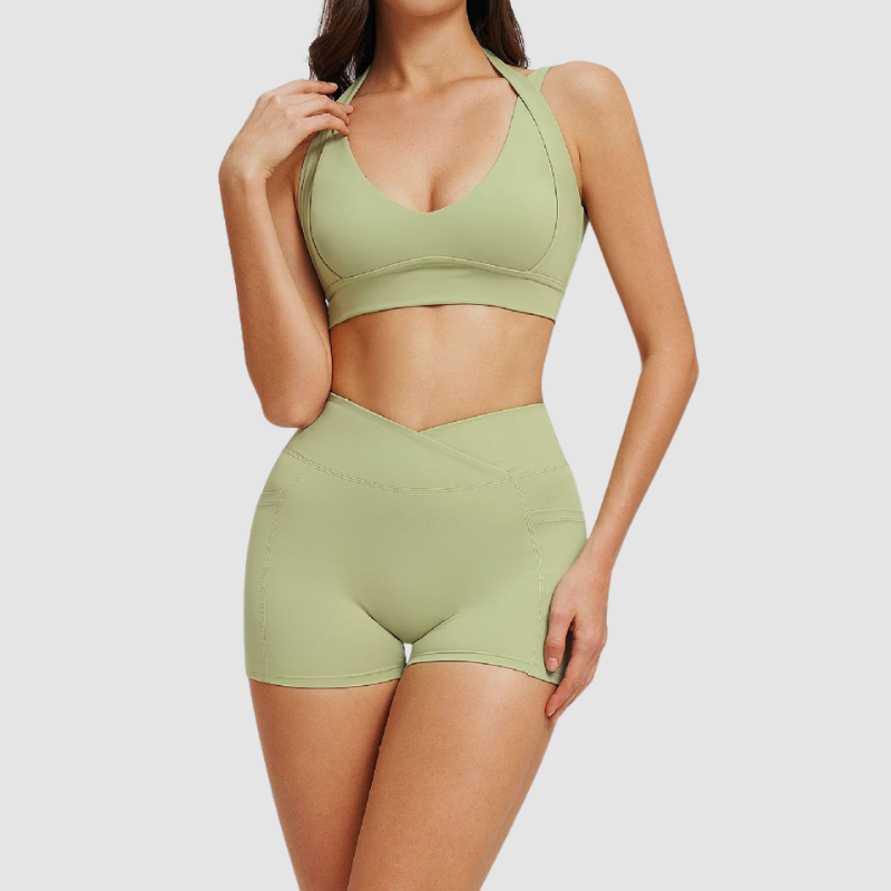 Wholesale halter-neck sports bra + shorts