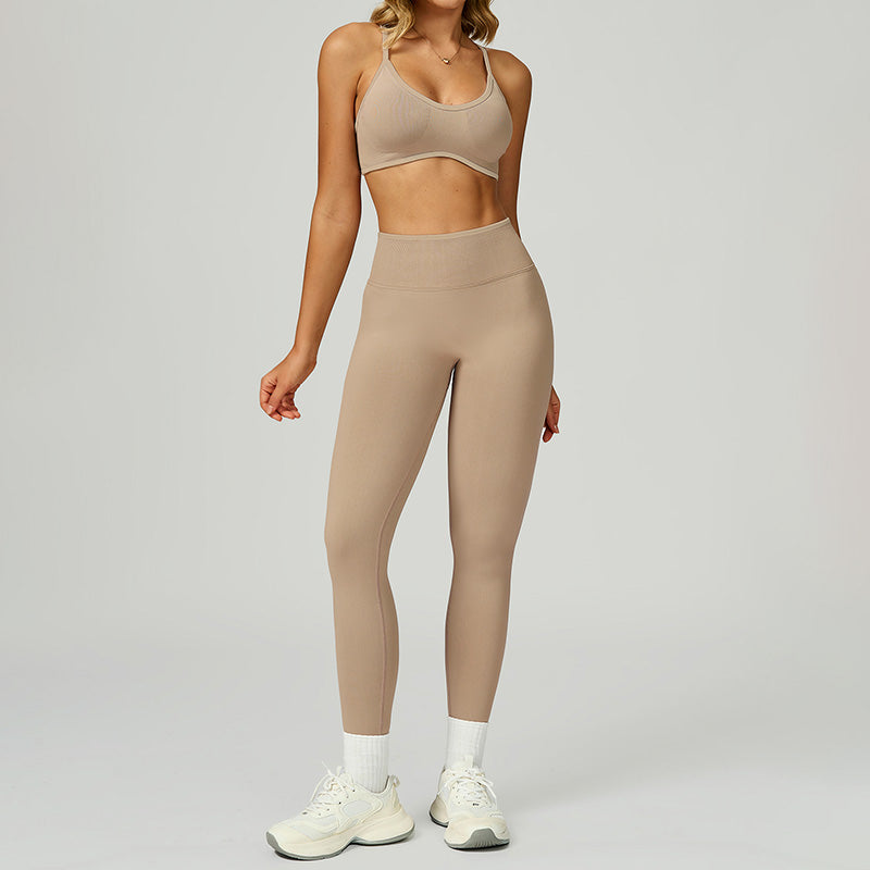 Seamless thin straps Sports Bra + High-waisted leggings 2-Piece Set