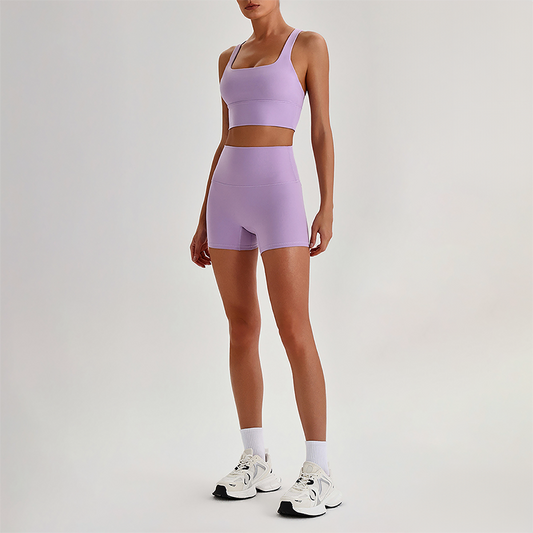 Wholesale Cross-Back Sports Bra & High-Waist Biker Shorts Set – Naked-Feel Quick-Dry Yoga 2-Piece