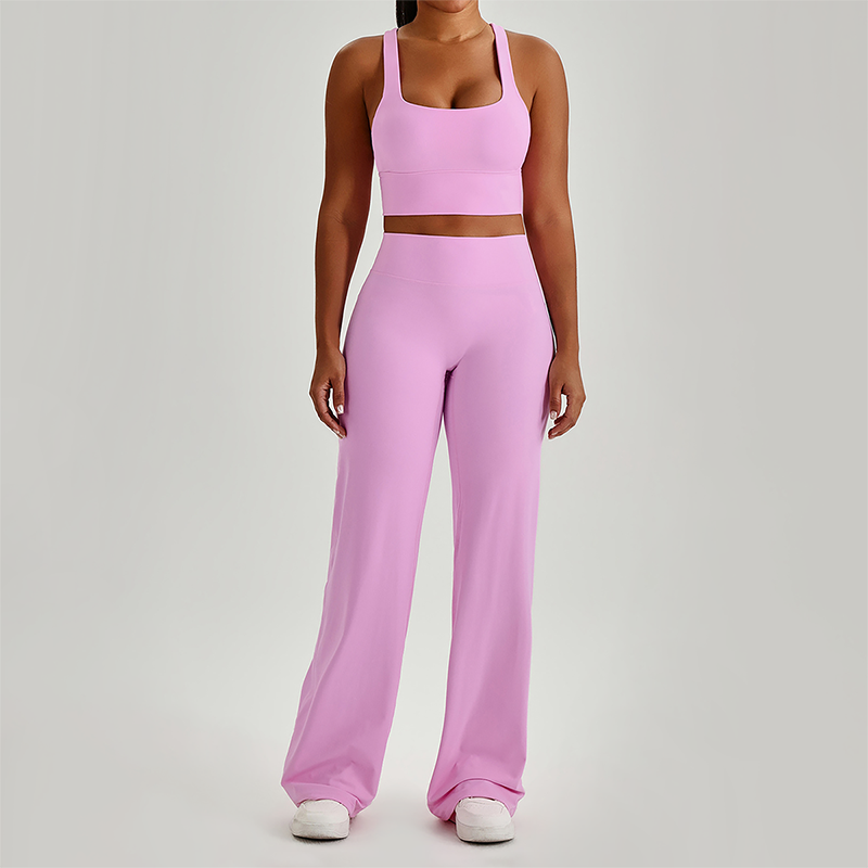 Wholesale Women's Peach Lift High Waist Flare Pants Yoga Set – Cross Back Sports Bra 0258