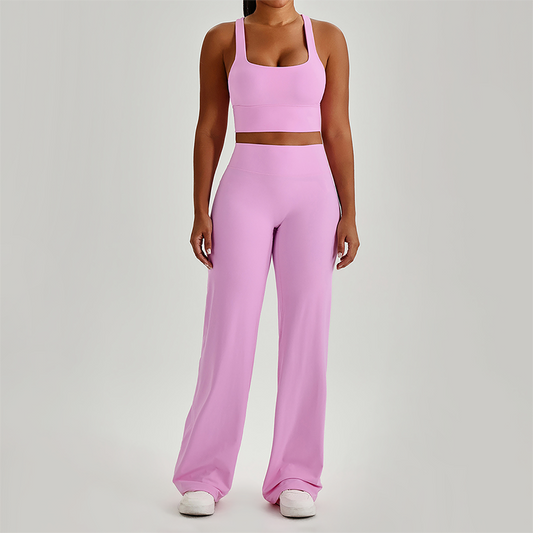 Wholesale Women's Peach Lift High Waist Flare Pants Yoga Set – Cross Back Sports Bra 0258