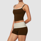 Wholesale Contrast Color Faux Two-Piece Yoga Set – Tummy Control Fitness Outfit