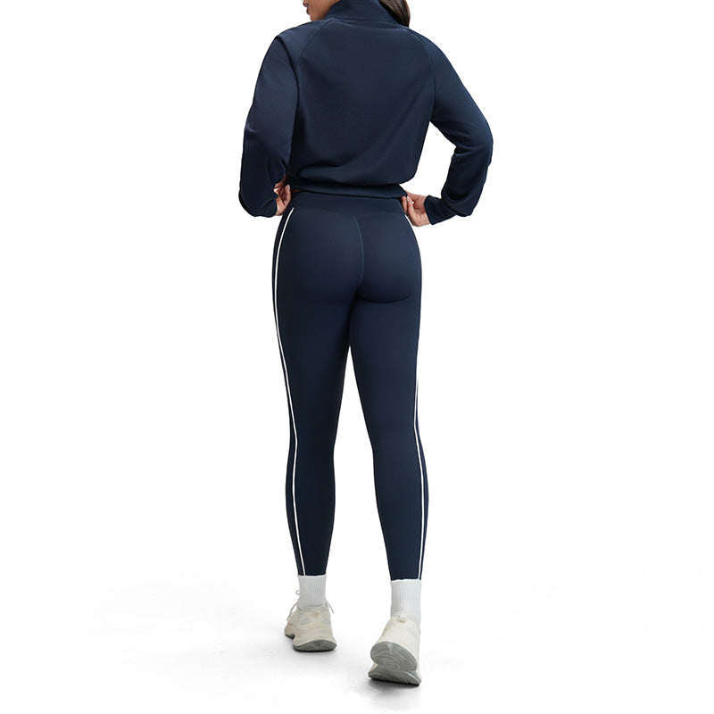 Color-blocked loose-fitting jacket + high-waisted leggings 2-piece set