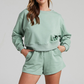 Wholesale solid color long sleeved sweatshirt+shorts set