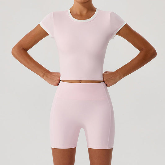 Snug-fit ​Cropped T-shirt + High-waisted Shorts 2-Piece Set