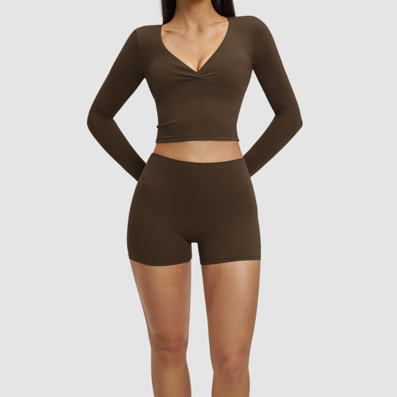 Wholesale long sleeved top+high-heeled tight shorts | Wonderxfans bulk activewear