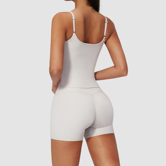 Wholesale Seam-Detail Racerback Tank Top & High-Waist Biker Shorts Set – Brushed Yoga 2-Piece