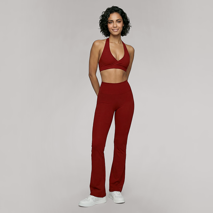 Deep V halter neck bra + high waisted pant 2-piece set