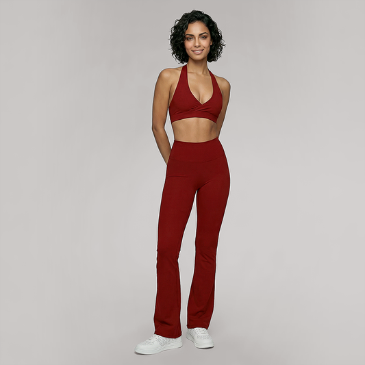 Deep V halter neck bra + high waisted pant 2-piece set