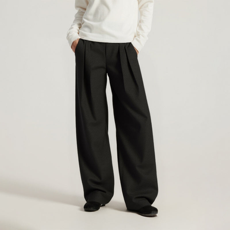 Pleated curved knife high-waisted dress pants