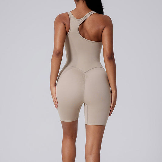 Asymmetric straps hollow back shorts sports jumpsuit