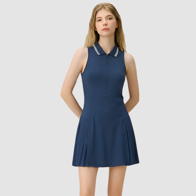 Wholesale Women's Mesh Back POLO Collar Sleeveless Tennis Dress with Shorts