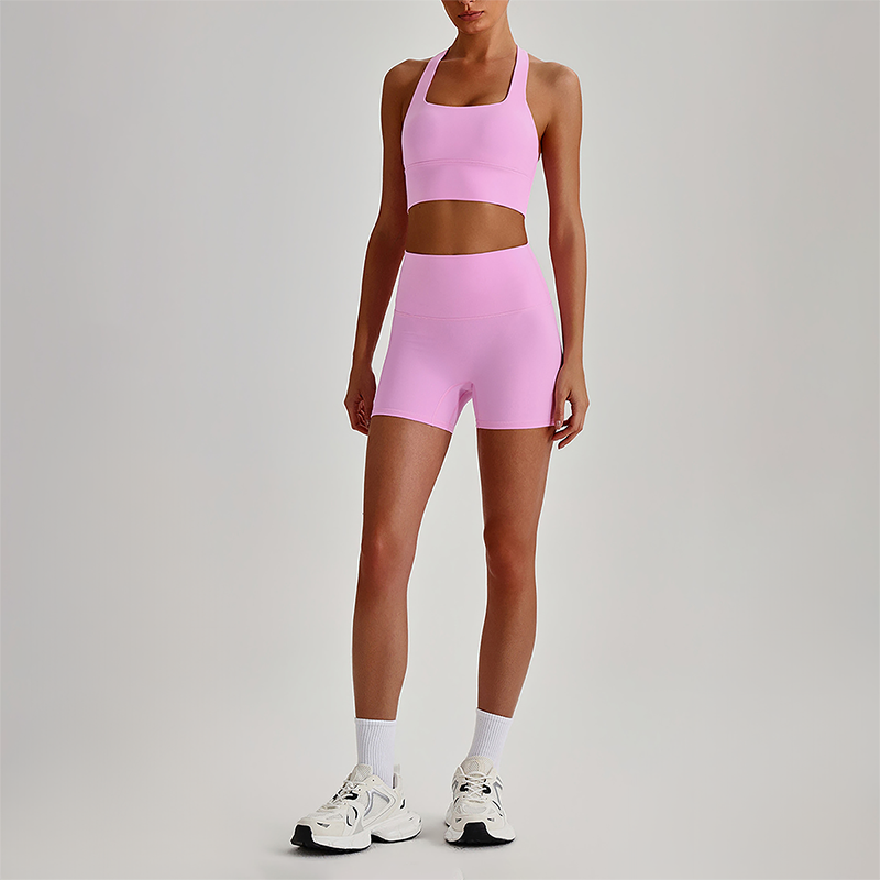 Wholesale Cross-Back Sports Bra & High-Waist Biker Shorts Set – Naked-Feel Quick-Dry Yoga 2-Piece