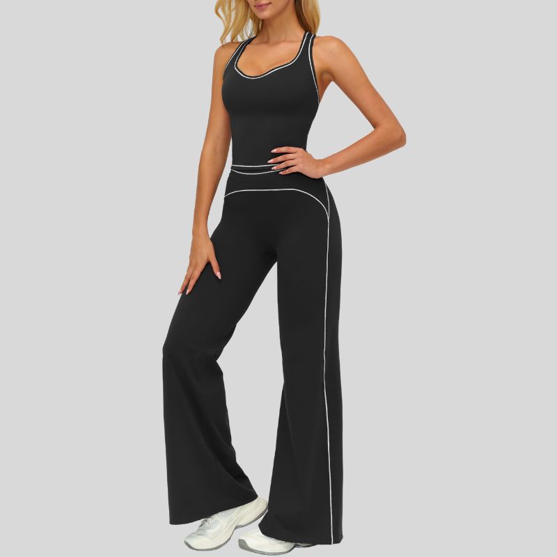 Contrasting racerback tank top+ High-waisted wide-leg pants 2-piece set