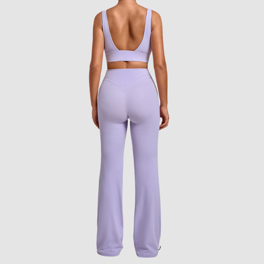 Wholesale Women's Naked-Feel Sports Bra + Flare Pants Set – Moisture-Wicking Yoga Fitness Activewear