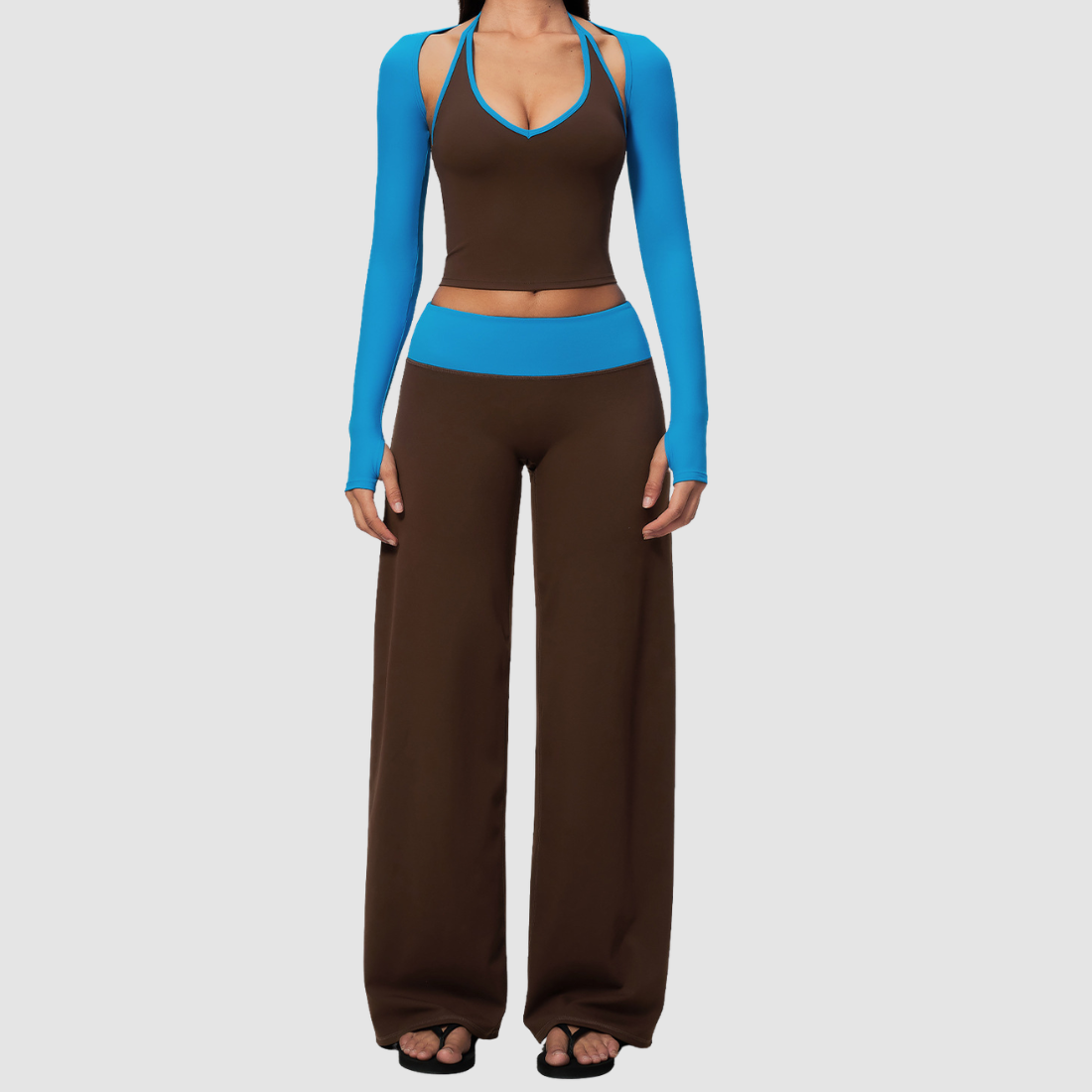 Wholesale Women’s 3-Piece Halter Yoga Set – Tank, Long Pants & Shrug