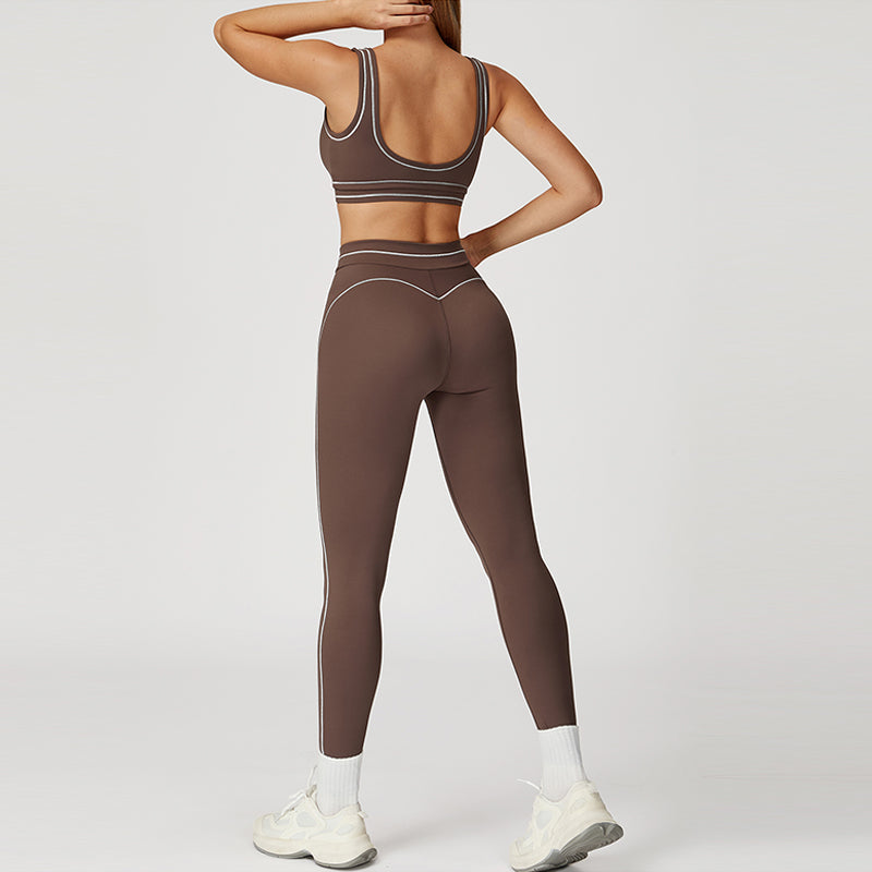 Contrasting Color Sports Bra + high waist leggings 2-piece set