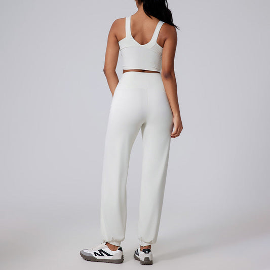 Wide straps yoga tank top + High-waisted pants 2-piece set