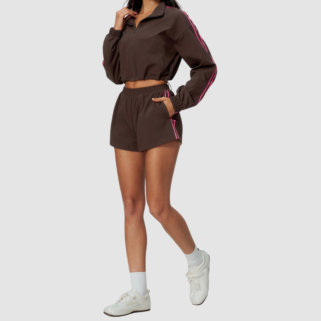 Wholesale Women's Stand-Collar Jacket and Shorts Set