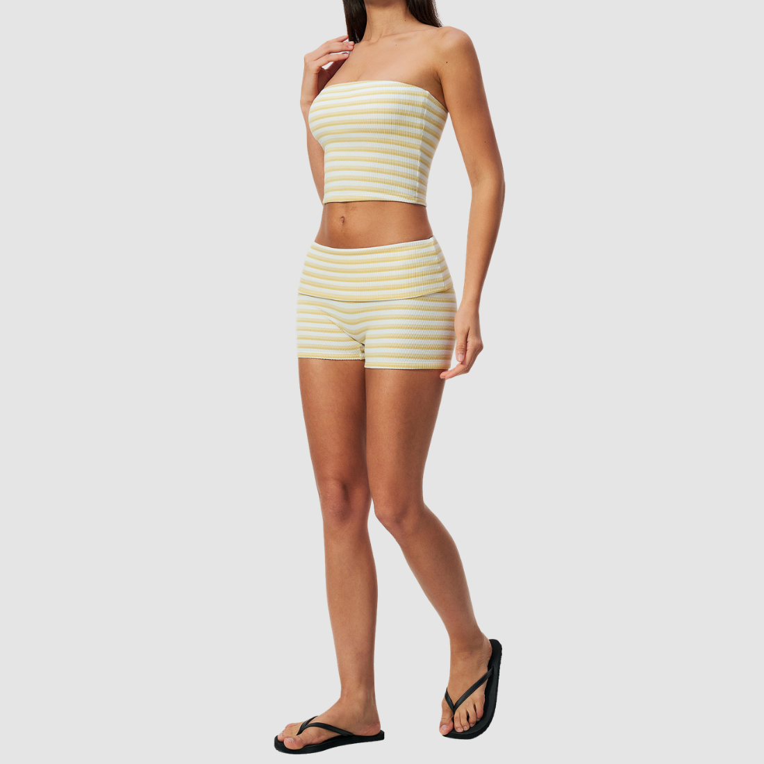 Wholesale Women's Stripe Bandeau Tank & Shorts Yoga Set
