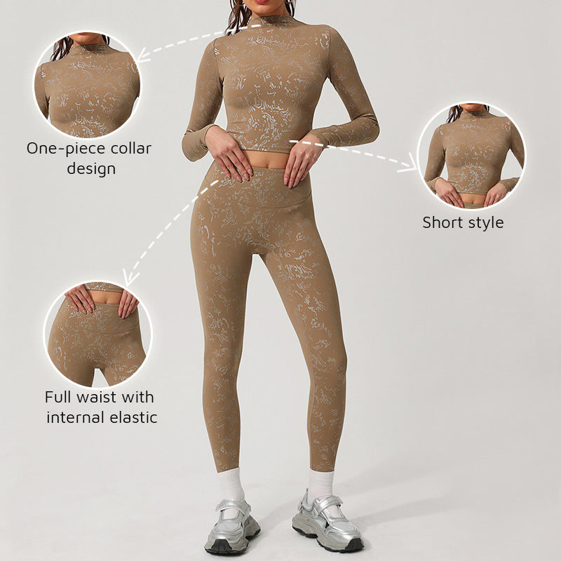 Wholesale women's hot-stamped silver high-stretch top +athletic leggings