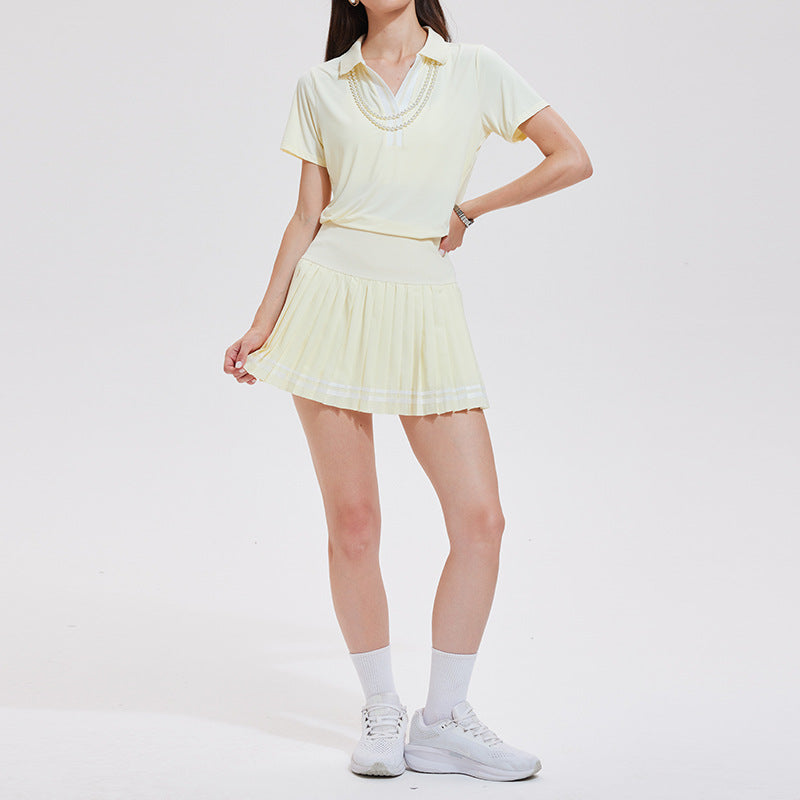 Color-block Polo-V pleated golf skort set