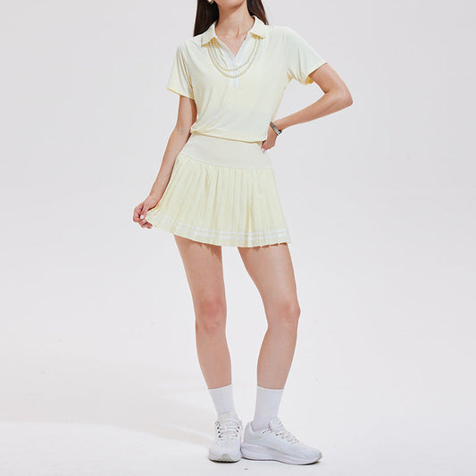 Wholesale Color-block Polo-V pleated Tennis skort | Wonderxfans bulk activewear