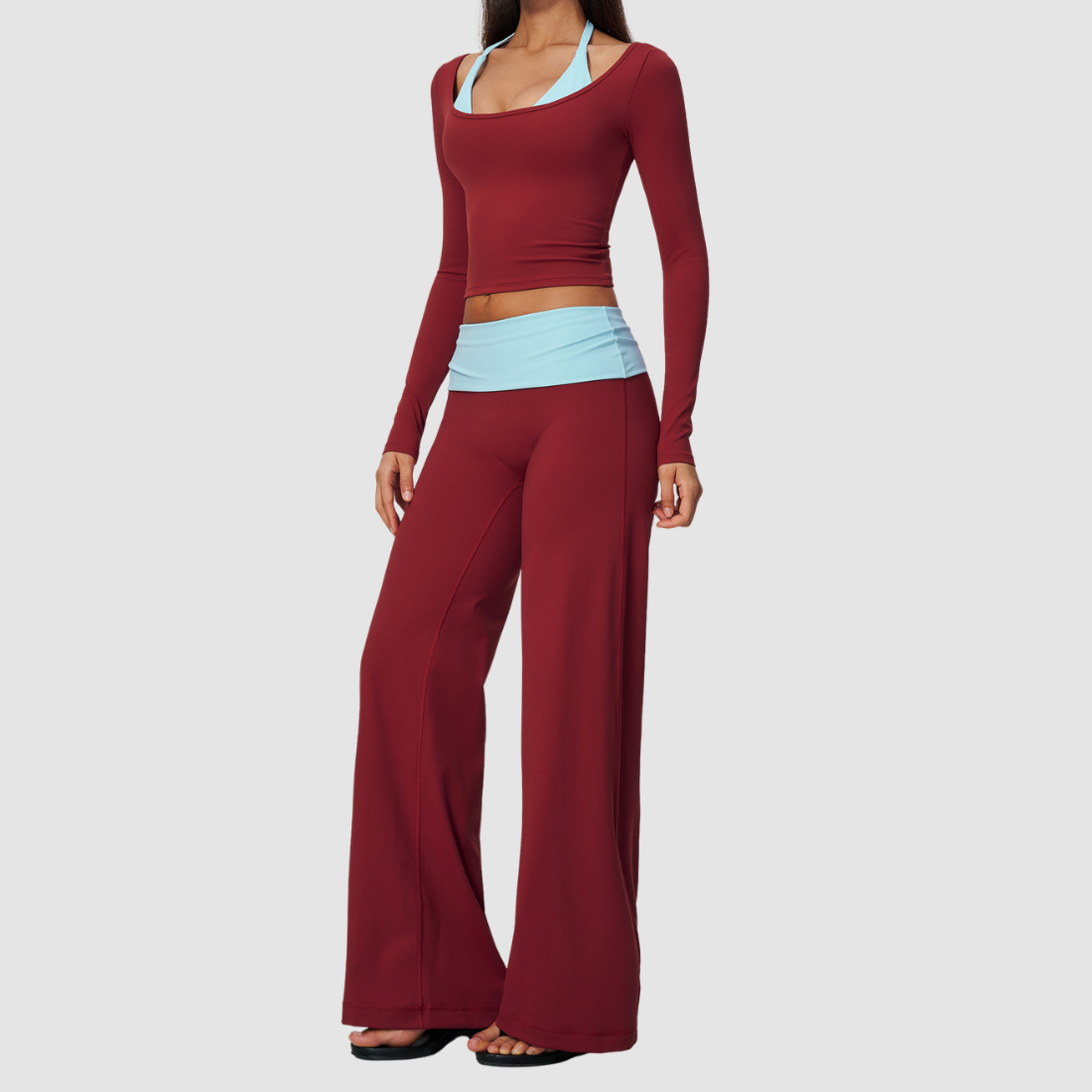 Wholesale Women’s Long-Sleeve Top & Wide-Leg Yoga Pants Set