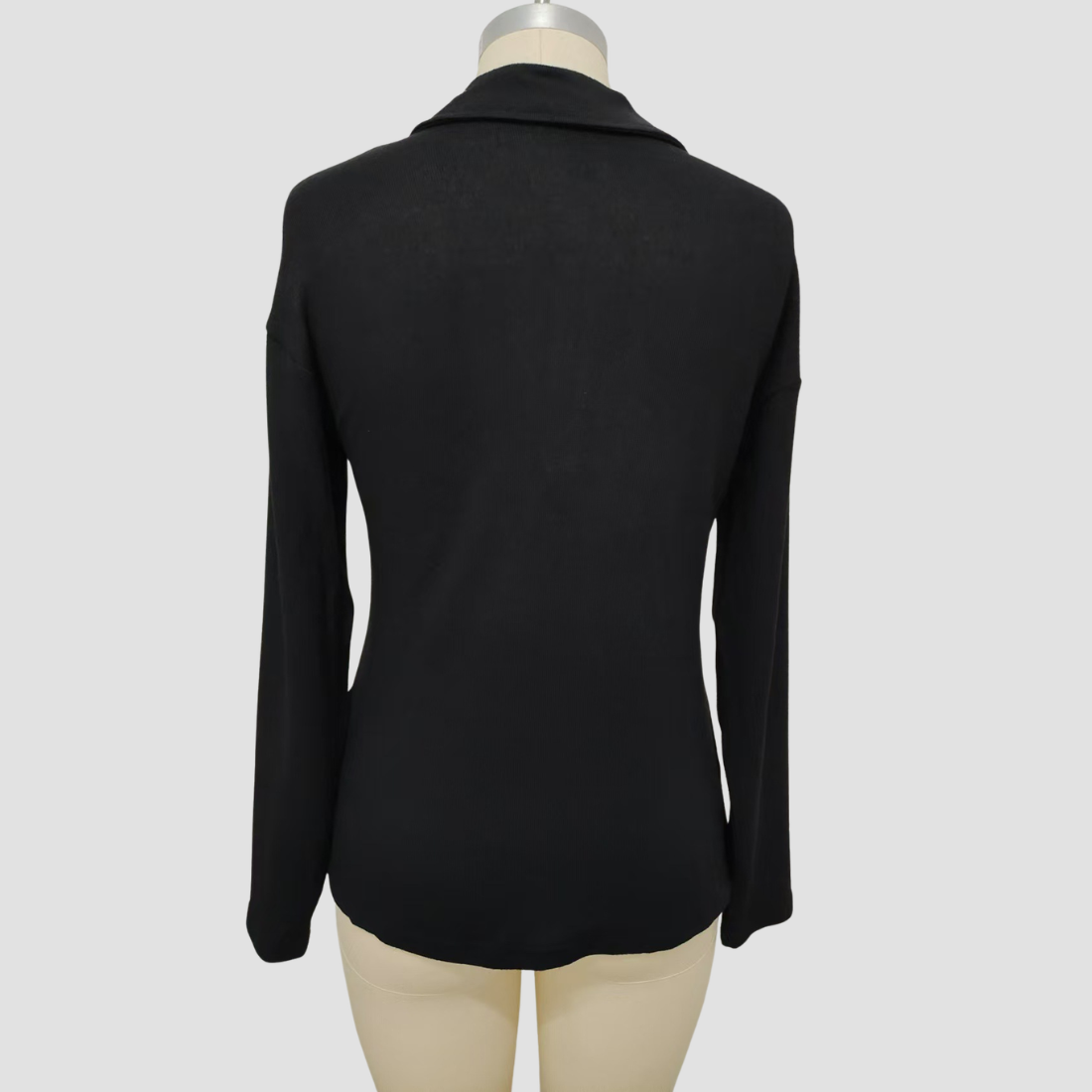 Wholesale Women's Knitted Fabric Lapel Zipper Casual Long Sleeve Top