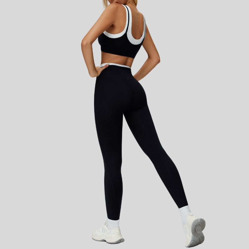 Contrast color sports bra + sports legginggs 2-piece set