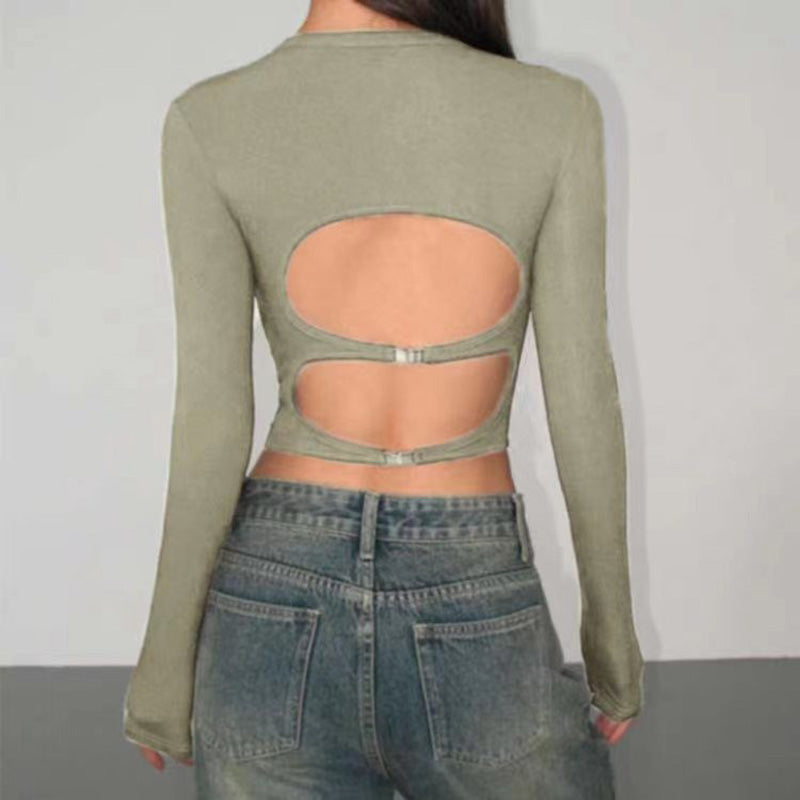 Wholesale women's sports long sleeve tops with hollow back
