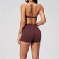 Wholesale Women's Halter Neck Sports Bra & High-Waist Booty Shorts Set – Seam-Detail Quick-Dry 2-Piece Yoga Set