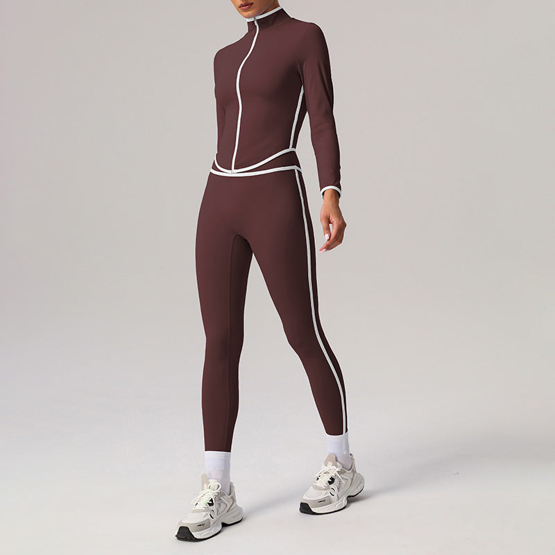 Quick-Drying Stand-Collar Jacket + High-Waisted Leggings 2-Piece Set