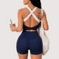 Wholesale Women's Colorblock Cross Back Yoga Jumpsuit – Butt Lift Shorts
