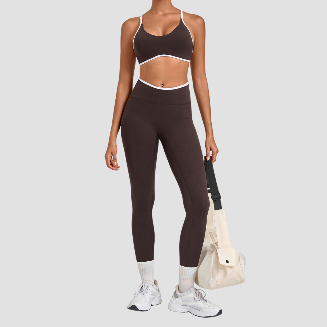 Wholesale Colorblock Piping Yoga Set Adjustable Strap Sports Bra & Leggings
