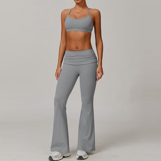 Cruce y correas delgadas Sports Sports + Pantalones de piernas acampanadas Set de 2 piezas