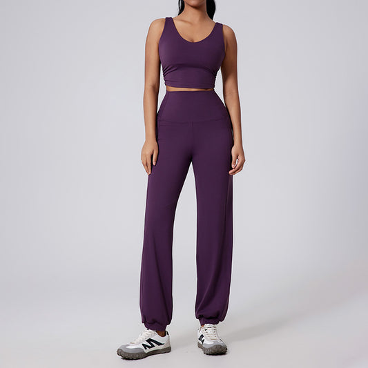 Correas anchas Tiga de tanque de yoga + Pantalones de cintura alta Conjunto de 2 piezas