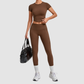 Wholesale Women's Naked-Feel Short Sleeve Top + High-Waist Leggings Set – Peach Lift Yoga Fitness Activewear