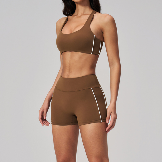 Wholesale Women's Brushed Short Sleeve Crop Top & Full-Length Leggings Set – Padded Yoga Fitness 2-Piece