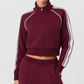 Wholesale Women's Activewear Color-Block Stand-Collar Zip Pocket Cropped Sports Jacket