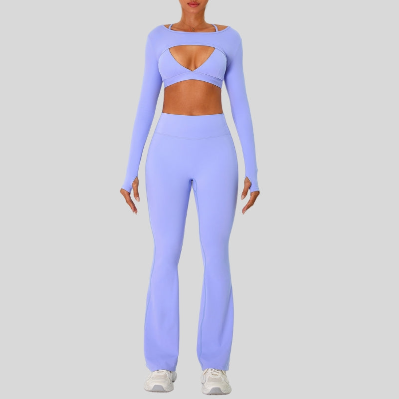 Naked Feel Sports Bra+Long sleeve jacket+High-waisted flared pants 3-Piece Set