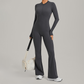 Zipper long sleeved backless fitness jumpsuit