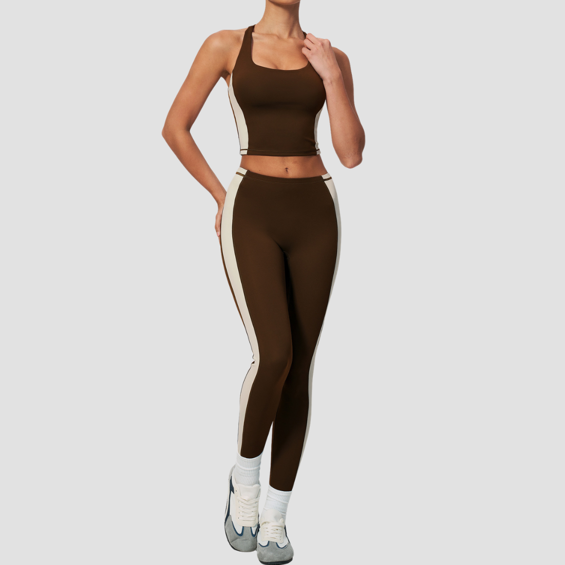 Wholesale Women's Colorblock Bare-Feel Yoga Set Tank Top & Leggings w/ Chest Pad