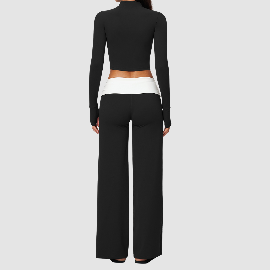 Wholesale Women’s Stand-Collar Zip Jacket & Flared Yoga Pants Set