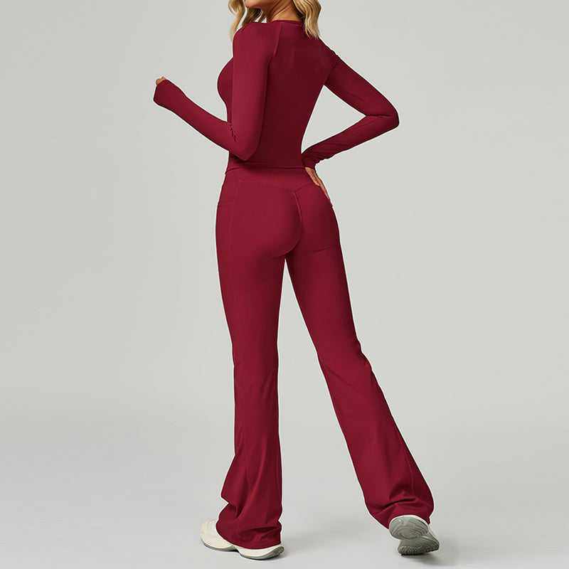 Long sleeve Sports top + Flared Leg pants 2-piece set