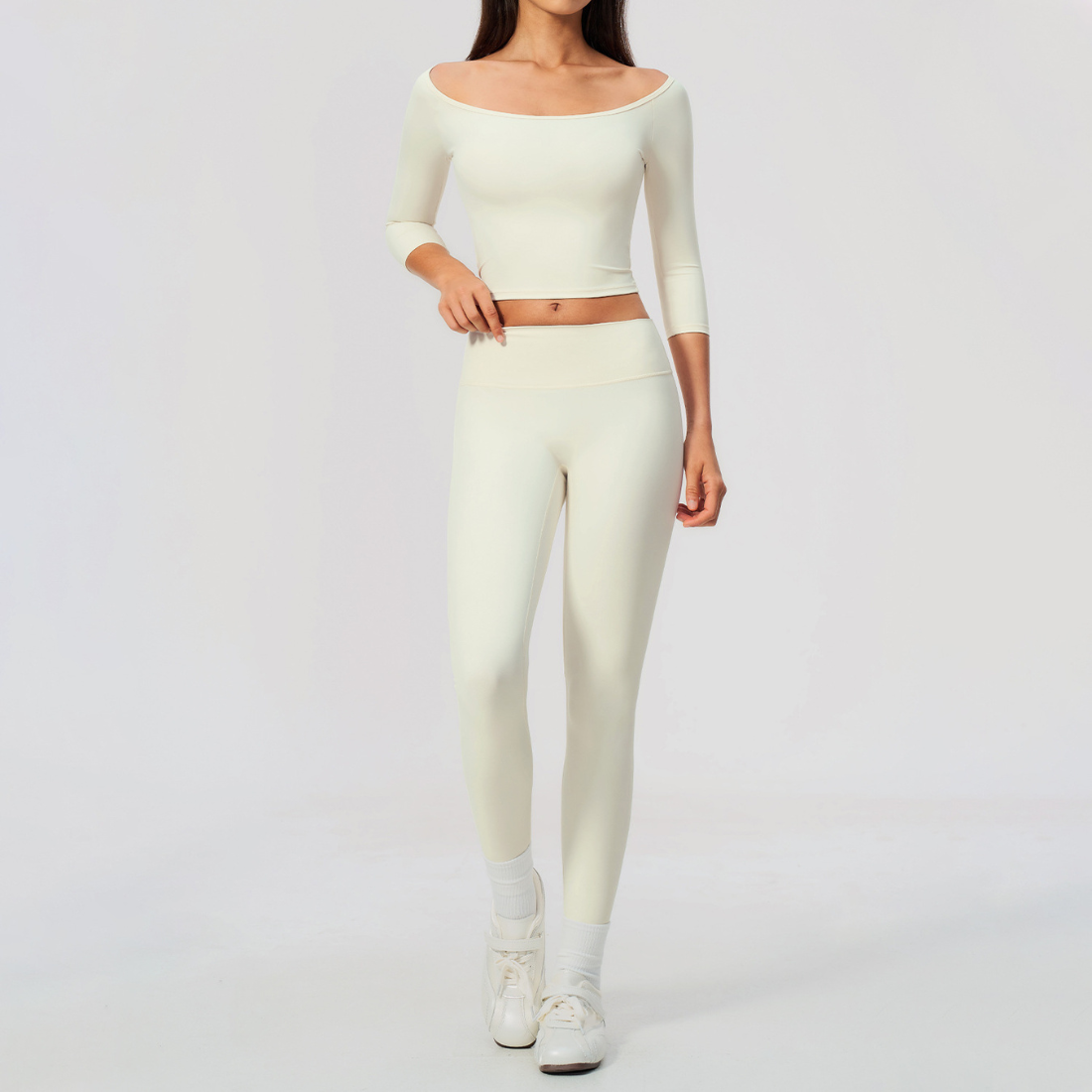 Wholesale Women High Elastic Slimming Mid sleeve T-shirt + High waist and hip lifting legging set