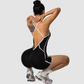 Wholesale color blocking cross back and hip lifting jumpsuit