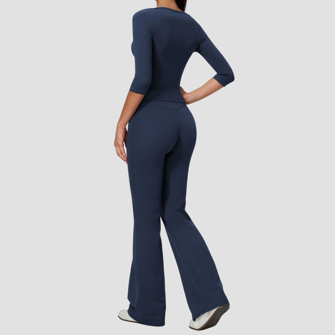Wholesale Women's Round Neck Mid-Sleeve Tops + Flare Pants Yoga Set