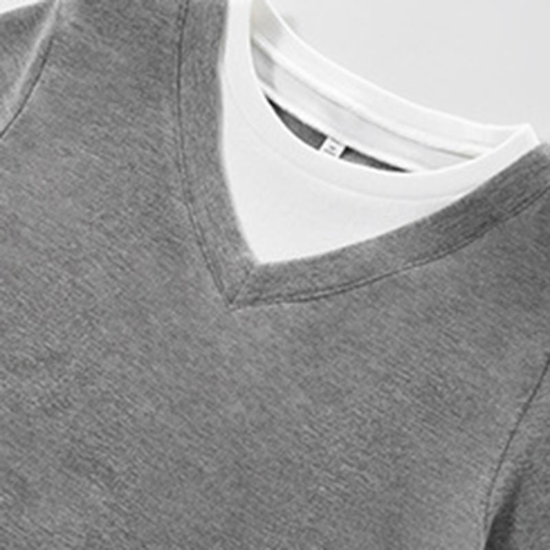 Two-piece look V-neck contrast color top