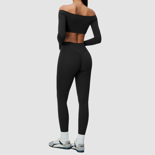 Wholesale Women's One-Shoulder Long-Sleeve Top+Yoga Leggings Set